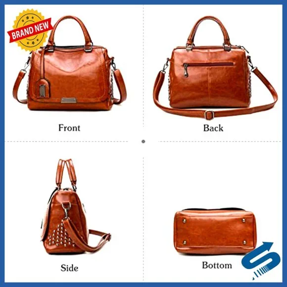 Vintage PU Leather Satchel Crossbody Bag with Adjustable Strap for Work Travel - Picture 7 of 7